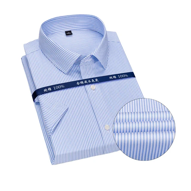 Custom LOGO Summer Business Shirts Men Luxury Striped Slim Fit Tuirn down collar Short-sleeved Office Work Dress Shirts For Men