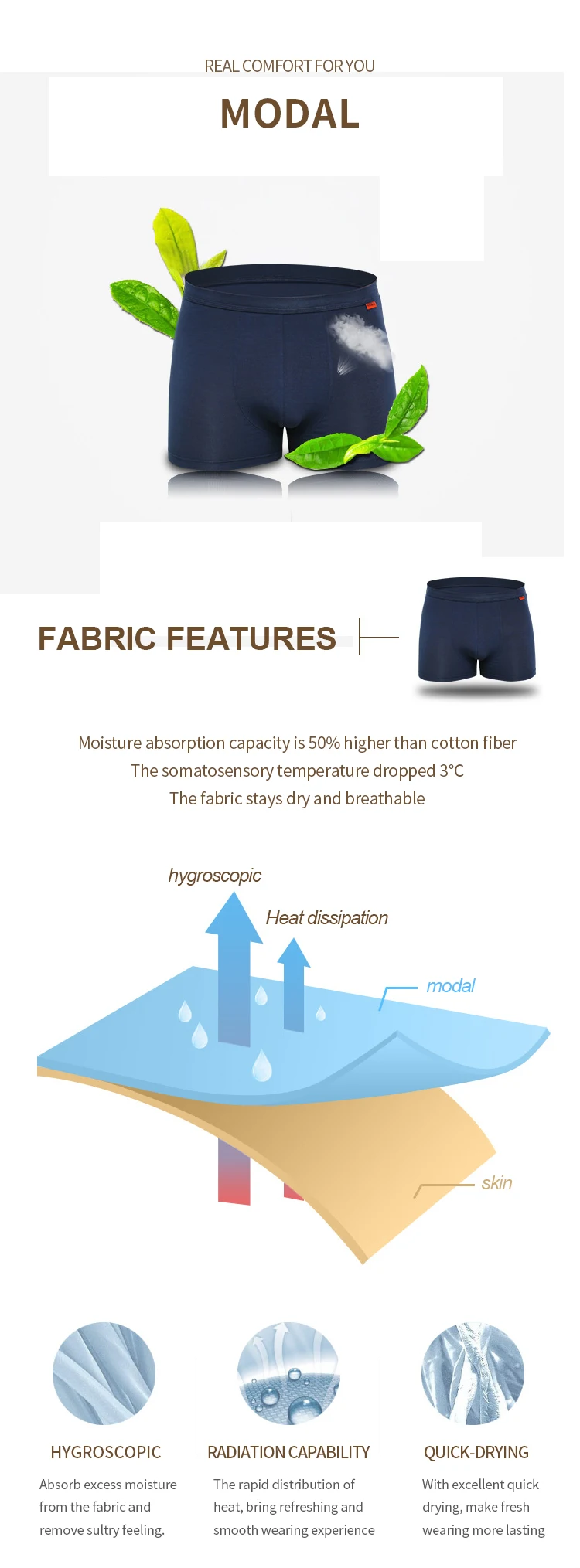 Enerup OEM/ODM Sweat Proof Plain Soft Model Cool Quick Drying Comfortable Breathable Underwear Boxer Brief For Mens