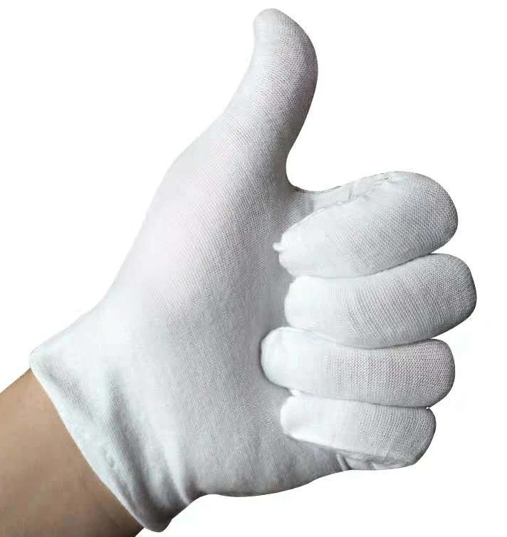 white cotton running gloves