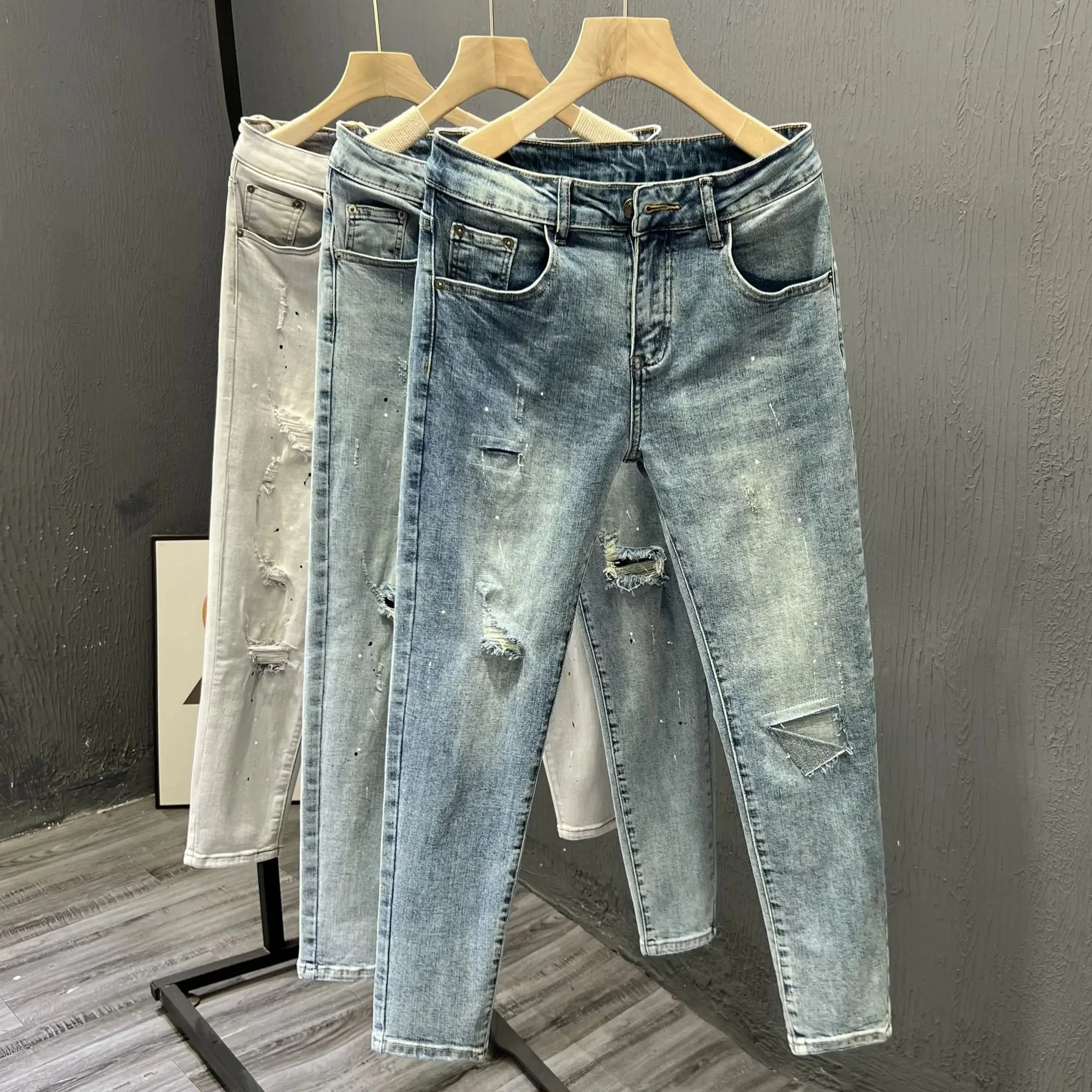 Hip Hop Boyfriend Jeans Embroidered Loose Wide Leg Denim Pants Men's High Street Jeans