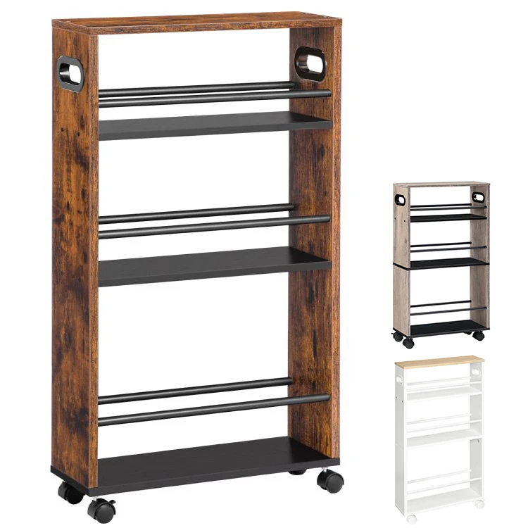 Wholesale 4-Tier Slim Rolling Storage Cart Narrow Kitchen Cart with Handle and Lockable Casters for Kitchen Bathroom