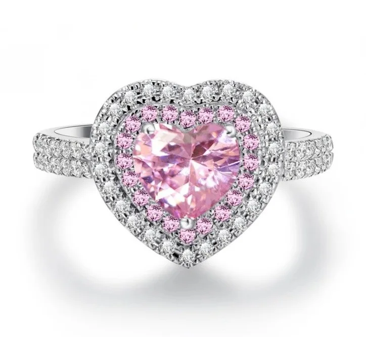Fashion Silver Color Pink Crystal Heart 