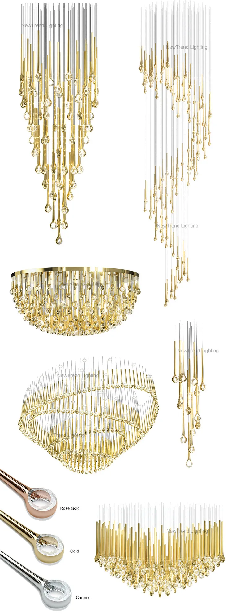 CPL-157 New Design Indoor Decoration Hotel Villa Mall Staircase Custom Luxury LED Chandelier factory