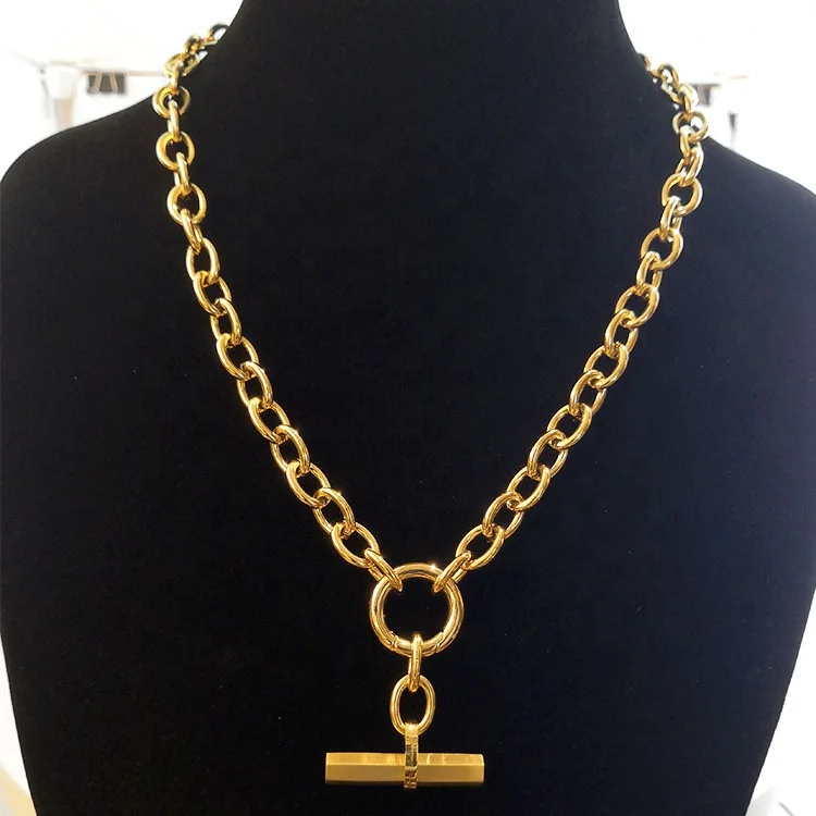 High Quality 18K Gold Plated Stainless Steel Jewelry Design Necklace Pendant Thick Chain Hip Hop Rock Necklace P213232