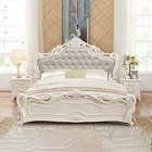 121513 Hot Factory Price European Style Carved Double King Size Luxury White Leather Beds Frame