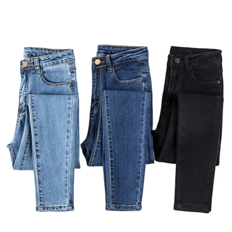 Custom European Fashion Female Denim Pants 3 Color Women High Waist Skinny Jeans factory