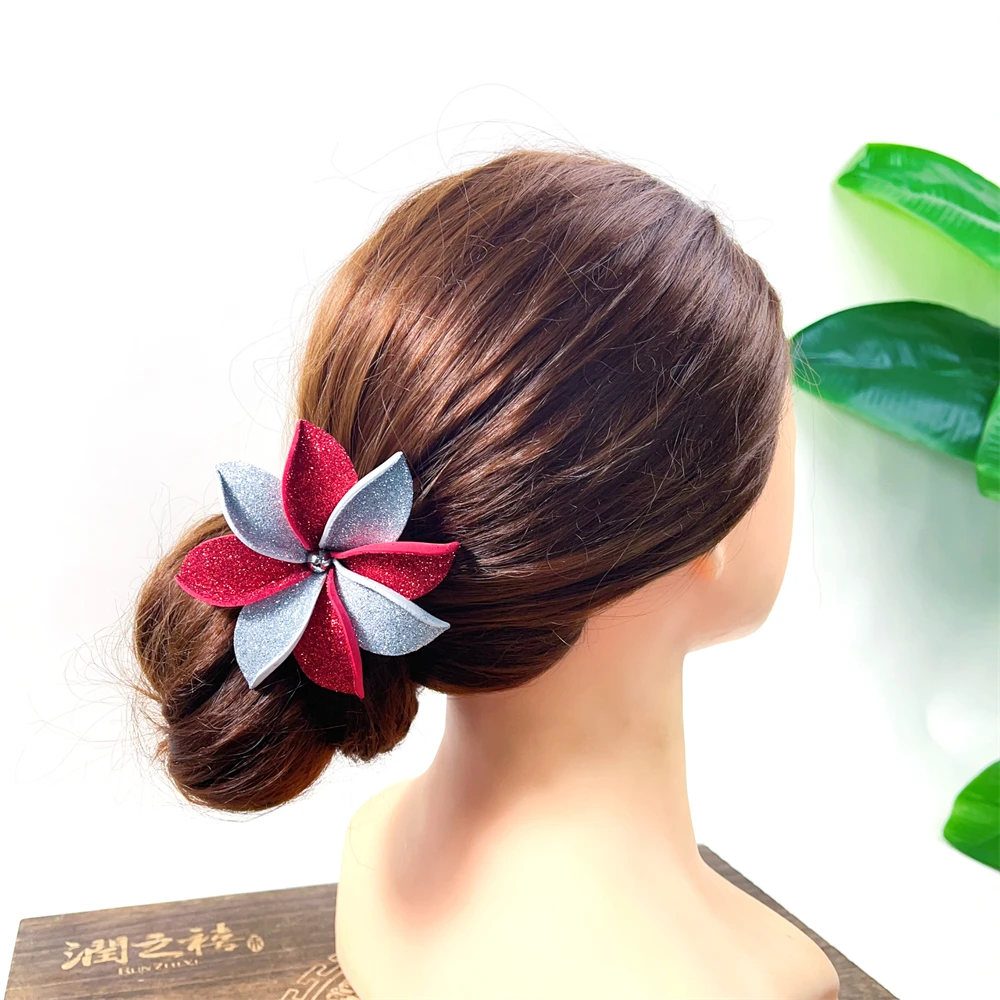 Stylish Party 9CM Artificial EVA Foam Tiare Flowers Hair Pick w Glitter Powder