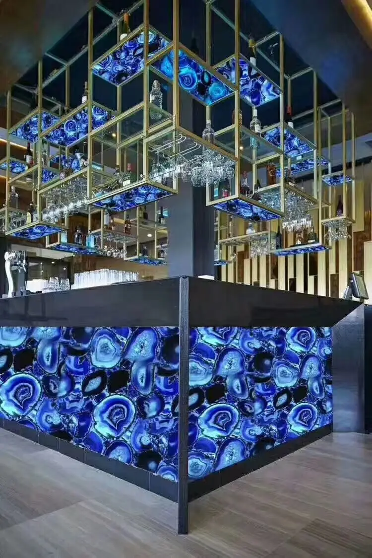 product yuanda china semi precious stone table manufacturer led backlit blue agate slab furniture factory-7