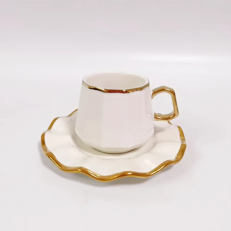 2023 new arrival  6 cups& 6 saucers gold rim tea cup and saucer set vintage porcelain tea sets