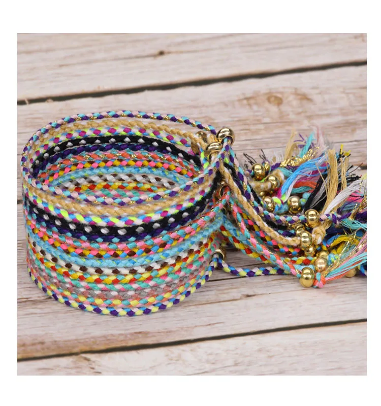 Bohemian Cotton Rope Copper Bead Tassel Bracelet Handmade String Wrap