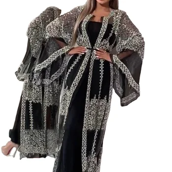 Ramadan Kaftan Evening Dress Dubai Luxury Abaya High Class Sequins Embroidery Lace Islam Kimono for Women Black Muslim clothing
