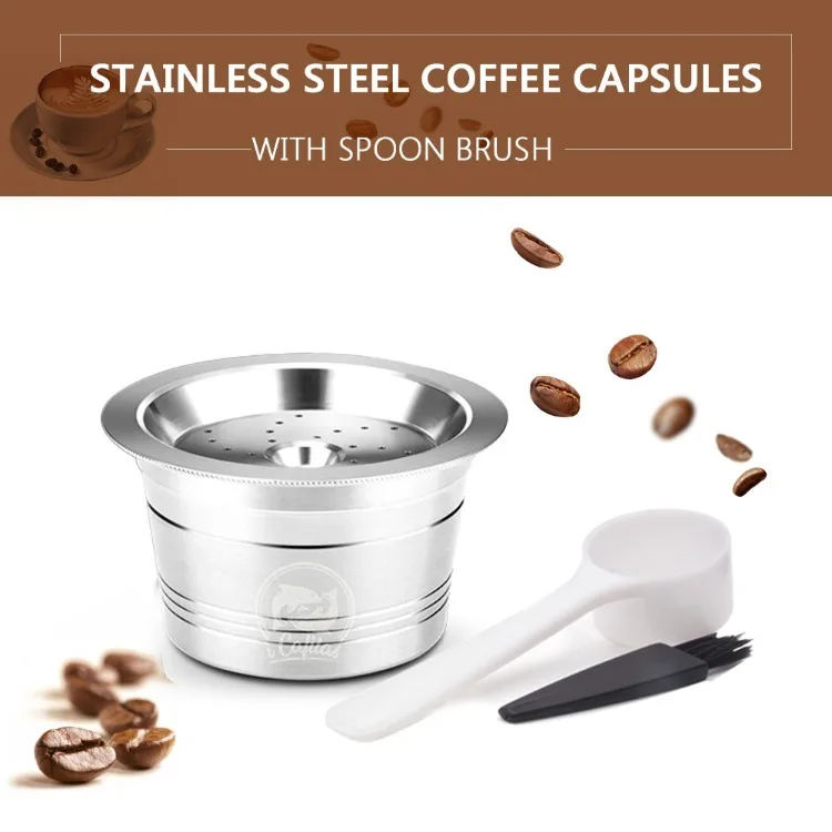 Coffee Capsules Refillable Pods Refillable Coffee Capsules Stainless Steel with Spoon Brush for K-fee Espresso Machines