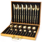 Gold Amazon Hot Classic 16/36 Piece Gold Stainless Steel Cutlery Set With Wooden Box