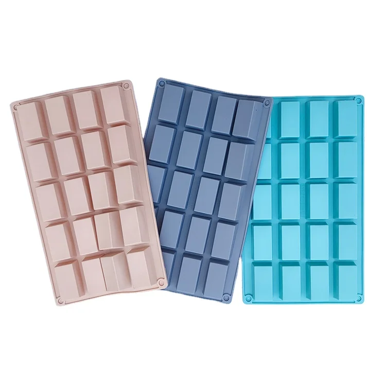 Custom BPA Free 20 Cavity Rectangle Silicone Chocolate Mold for Soap Candy Cake Chocolate Bar Mold