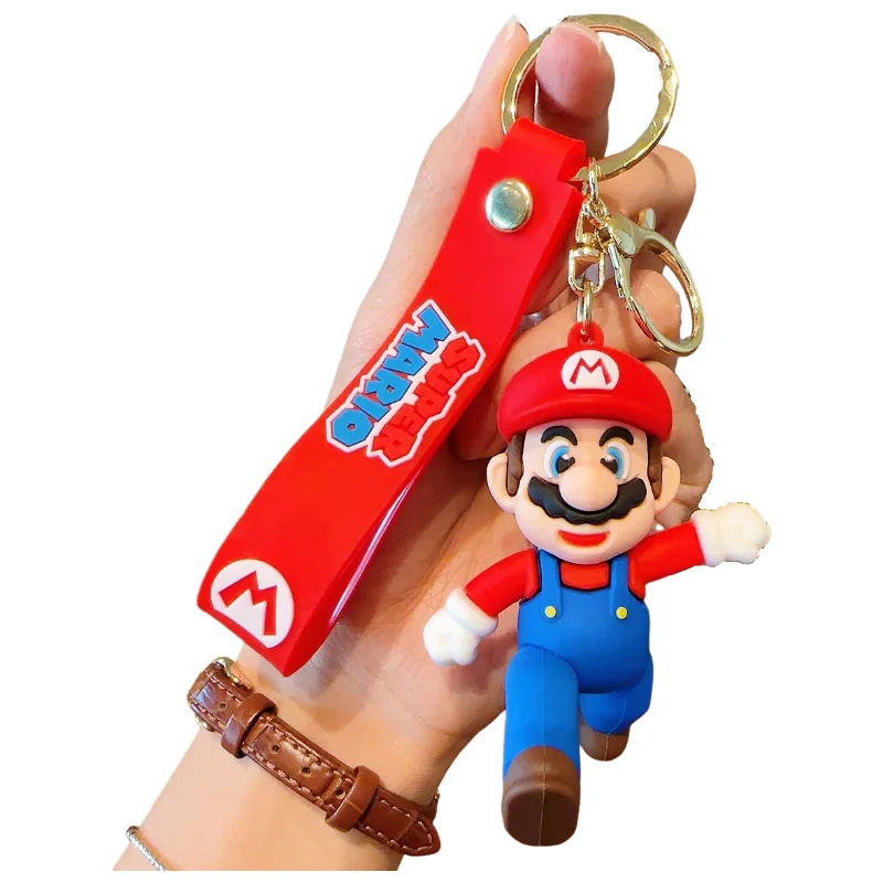 Game Mario Bros Luigi Mushroom Character Dolls car keychain Cartoon Super Mario Pvc Keychain Accessories Mario Silicon Keychain