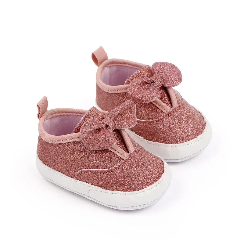 0-12 Months Spring and Fall Baby Solid Color Bow Toddler Shoes Glitter Infants Toddler Shoes details