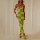 Ankle Strap Slim Sleeveless Dresses Women Elegant Ankle Length Dress Women Plaid Panelled Dresses Ladies