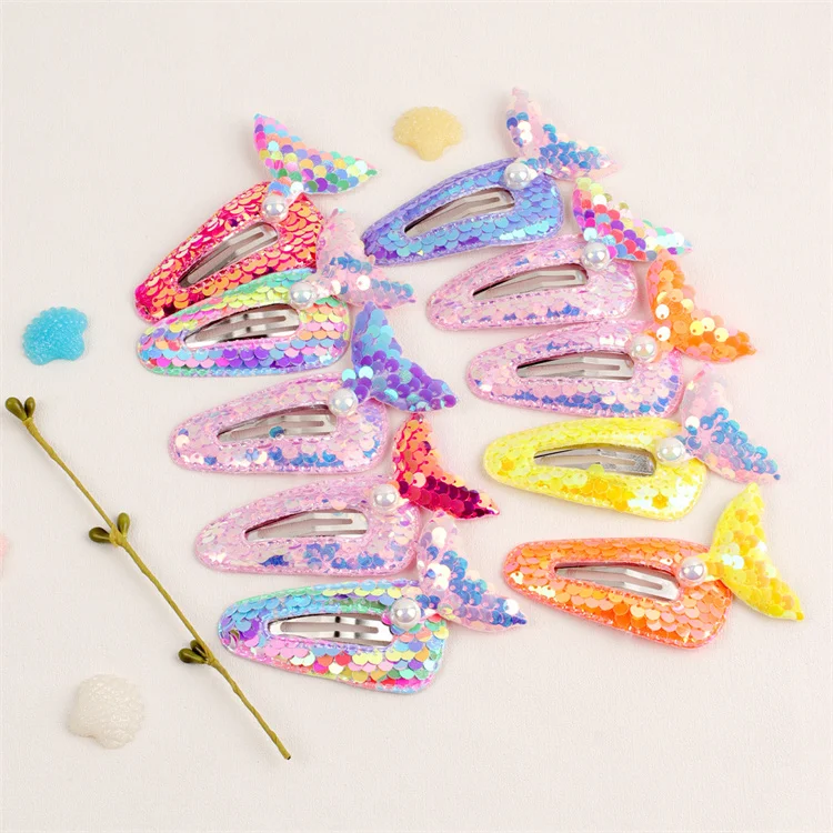 Fluorescent Sequins Fishtail Shell Bow Baby BB Hair Clips Snap Hairpin Hair Grips For Children