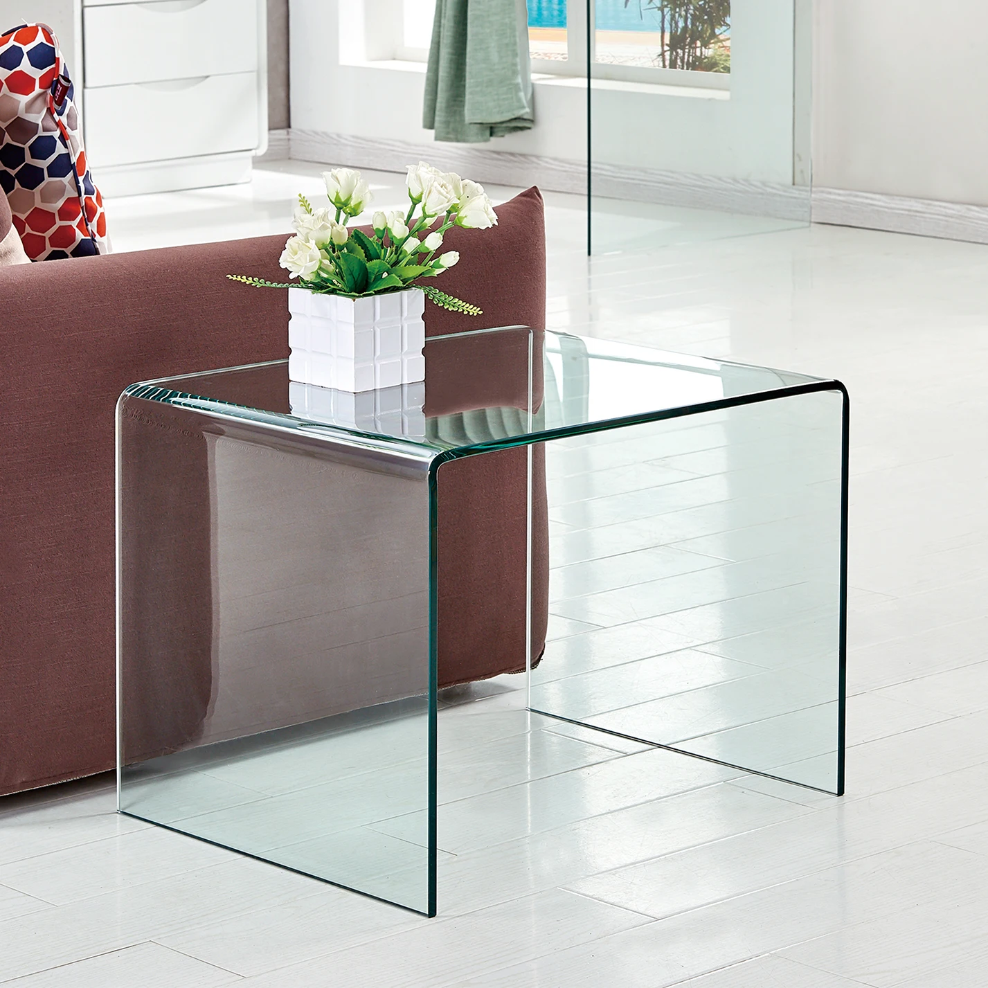 glass end table with built in lamp