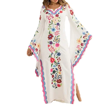 2020 Clothing Long Sleeve Beach Bohemian Dresses Ladies O Neck Floral Maxi Casual Boho Dress With kimono sleeve