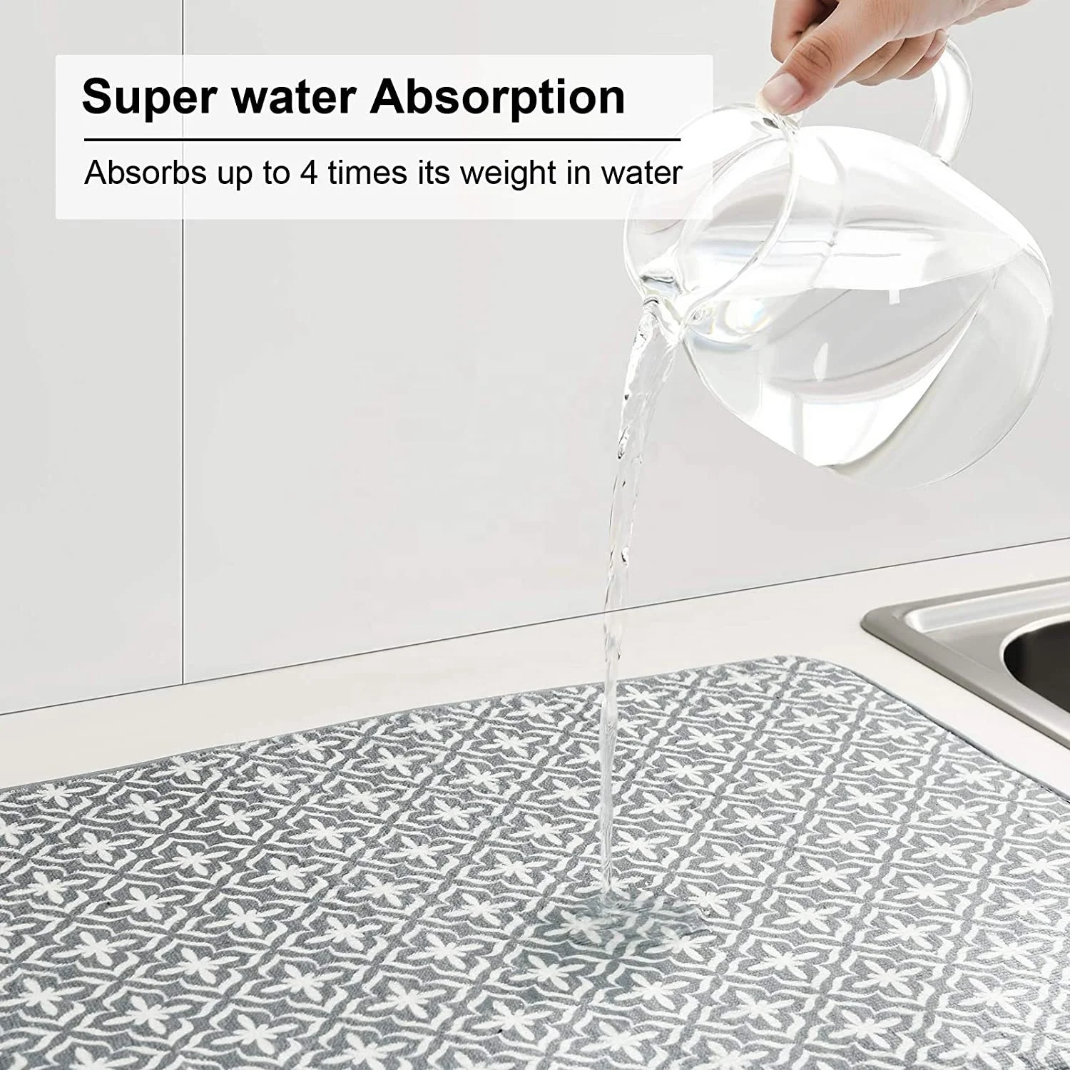 Heat protective reusable customized dish Microfiber mats for counter top Modern Design Style dish drying mat for kitchen