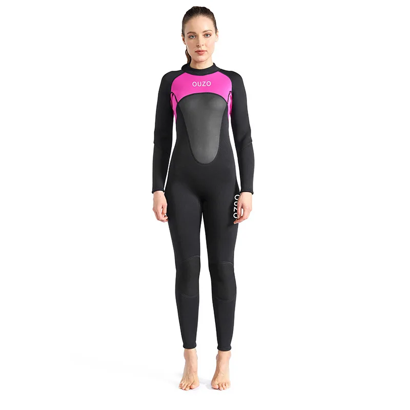 3mm Women Long Sleeve One-Piece Thermal Neoprene Swimsuit Diving Surfing Wetsuit
