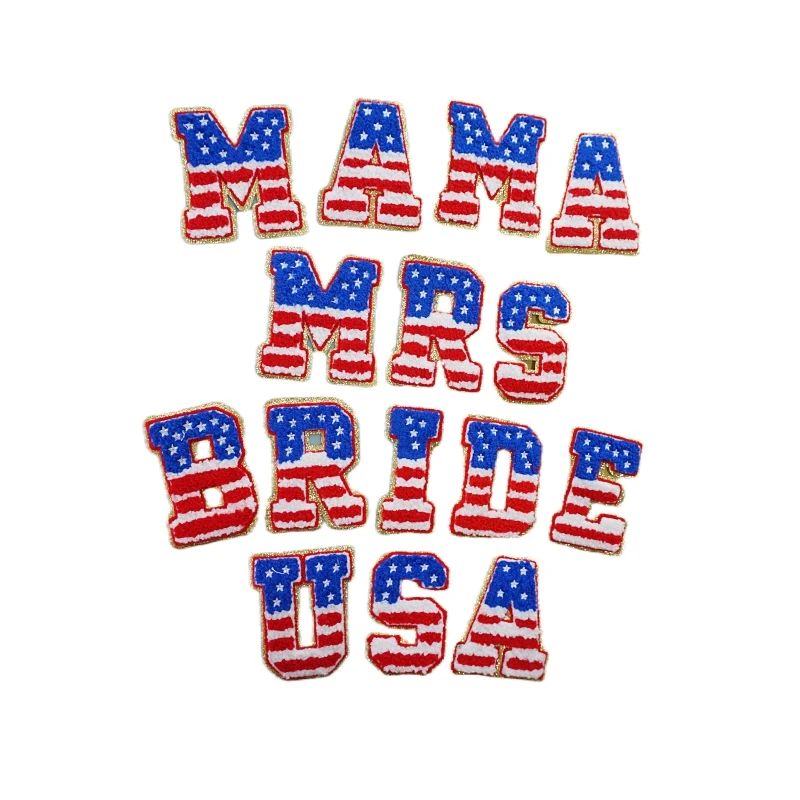 Good quality letter iron on patches custom embroidery designer patches iron on pink letters for hats