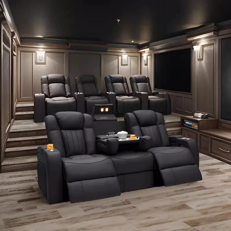 High-End Multifunctional Leather Sofa Set First-Grade Cowhide PU Electric for Luxury Home Theater Video Room Luxury Living Room