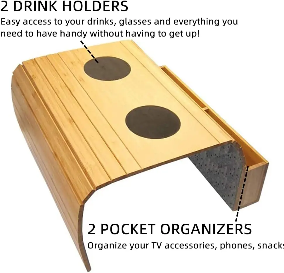 product handmade foldable sofa arm tray table bamboo sofa armrest clip on tray couch cup holder with box for food-1