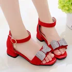 High Quality Girl Summer Block Heeled Sandals Child Bow Strappy Ankle Strap Shoes For Kids Girls