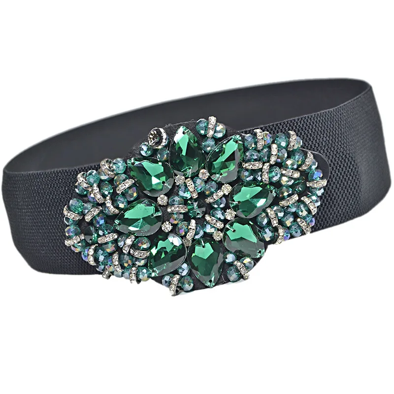 Women Colorful Rhinestone Flower Waist 