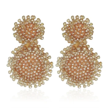 Fashion Statement Bohemia Ethnic Jewelry Hotsale Crystal Seed Beads Cluster Flower Drop Earrings for Women