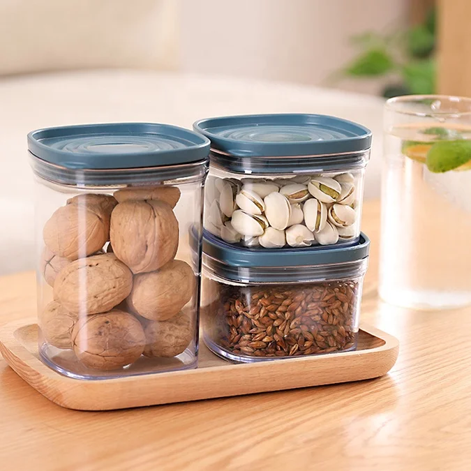 220ml Plastic As Acrylic Clear Square Vacuum Storage Container with Lid Food Jar