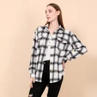 2021 Fall Long Sleeve Shirt Oversize Plaid Button Up Women Jacket Shirts With Pockets