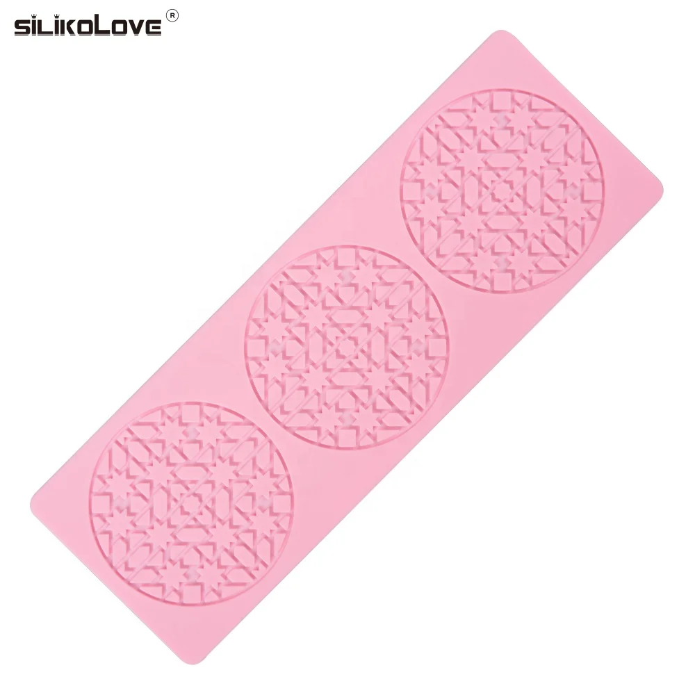 New style 3 cavity round flower shape fondant silicone lace print mold for DIY decoration mold