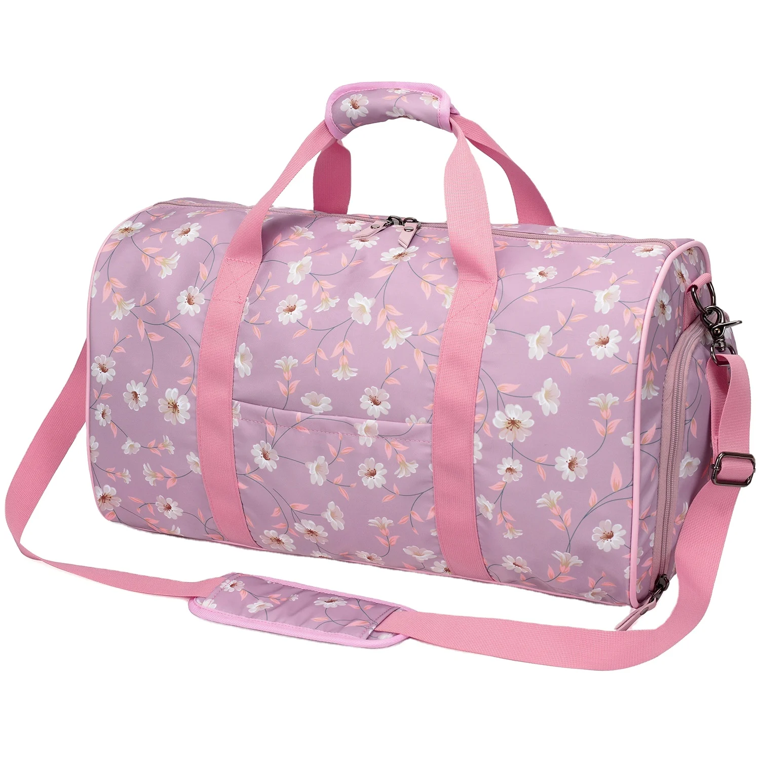 Customize Logo Floral Red Pink Girls Fitness Sports Bags Shoe Gym Waterproof Travel Womens Custom Duffle Bag