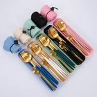 Plated Cutlery 304 Stainless Steel Portugal Portable Travel Gold Plated Custom Cutlery Set