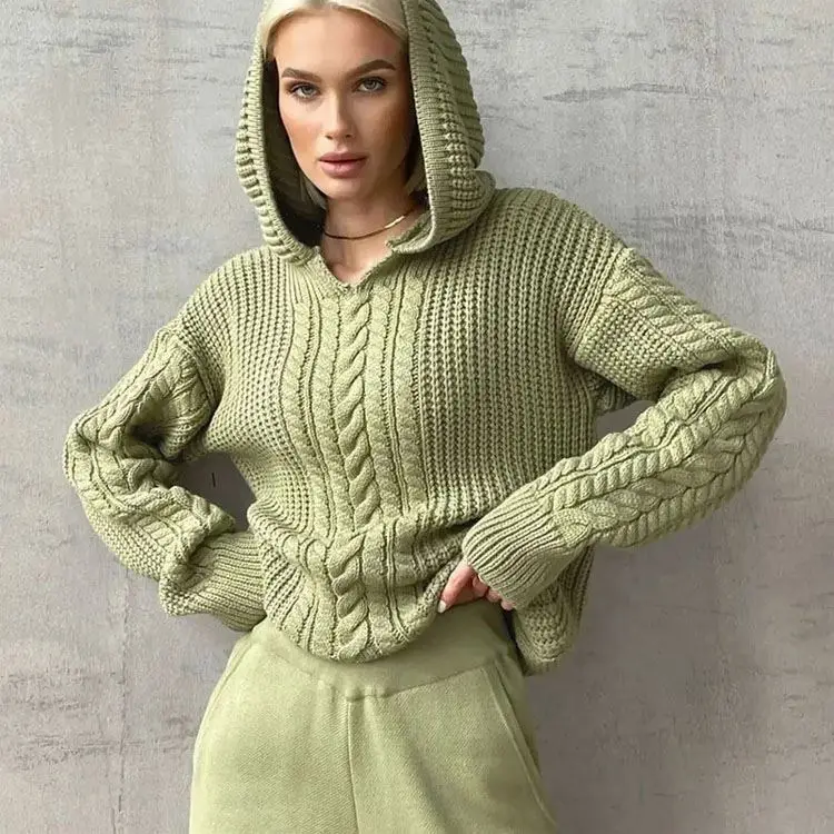 Autumn Winter Hooded Sweaters Knitted Soft Slim Women Basic Pullover Tops Oversized Casual Warm Jumper Sweater