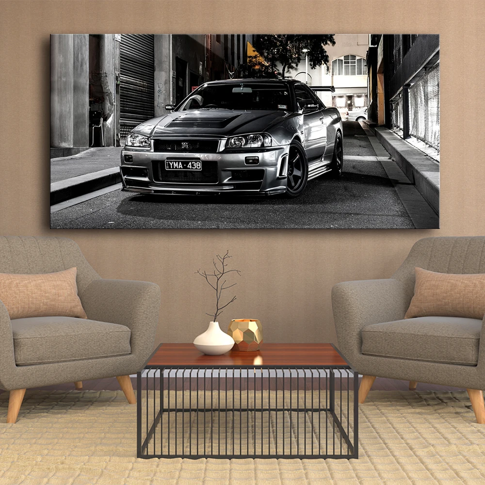 Iconic Sports Car History Wall Art Poster Canvas Picture Blue Nissan Skyline 