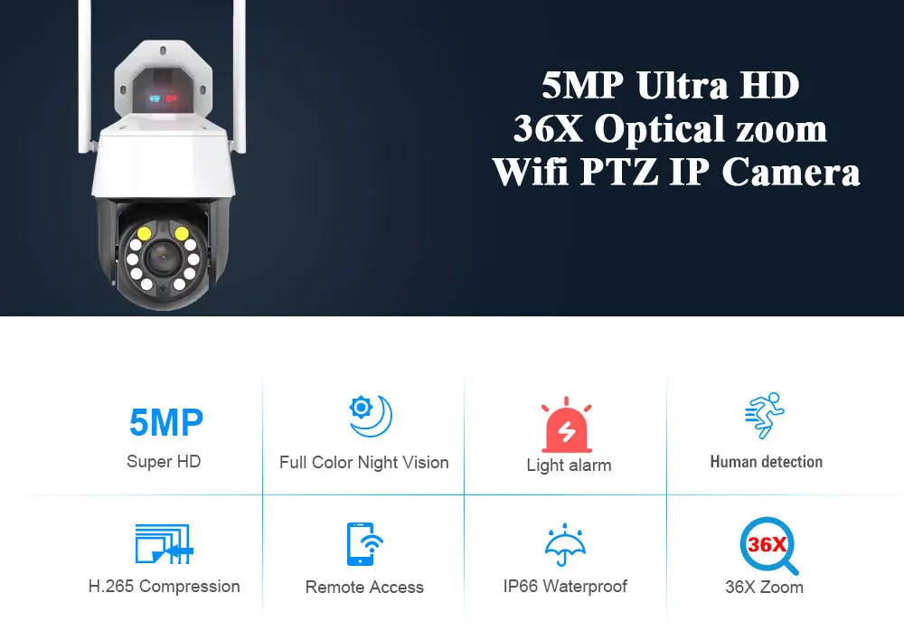 Xm Icsee 5MP 36X 30X wifi PTZ camera Optical Zoom 20X IP67 IP CameraS Outdoor Waterproof 36x Wireless Network Camera