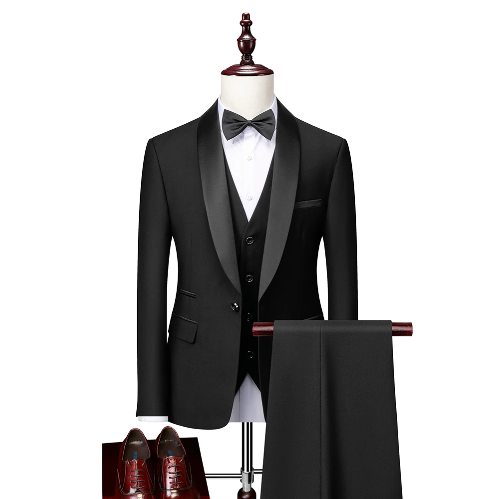 Gocgt Mens Three Piece 2 Button Vest Blazer Groom Office Pants Slim Suit Set 