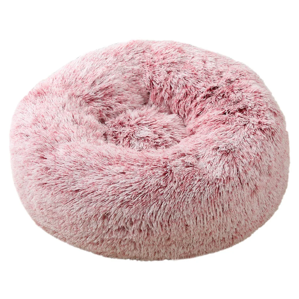 product luxury plush pet round bed soft faux fur donut bed for dogs and cats solid pattern-69