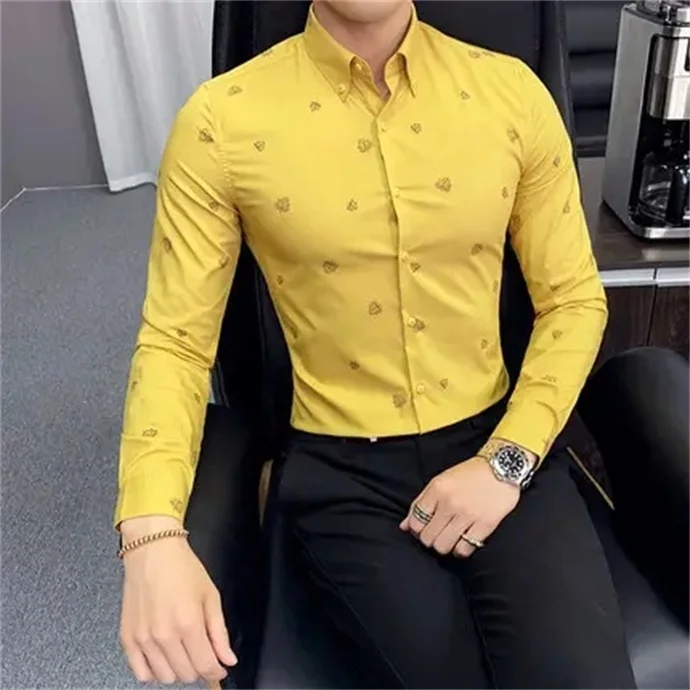 Smooth And Elastic Men's Shirts 2024 High Quality Long-sleeved Turn Down Collar Button Blouse Office Casual Business Fit Tops