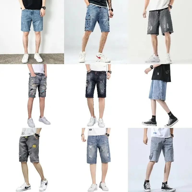 Hot Summer High Quality Jeans breathable Fit Baggy Jeans Short Dark Denim Shorts with Pocket for men