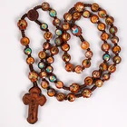 Wood Latest Design Brown Wood Beaded Handmade Knotted Catholic Pray Rosary With Epoxy Glue Various Icons