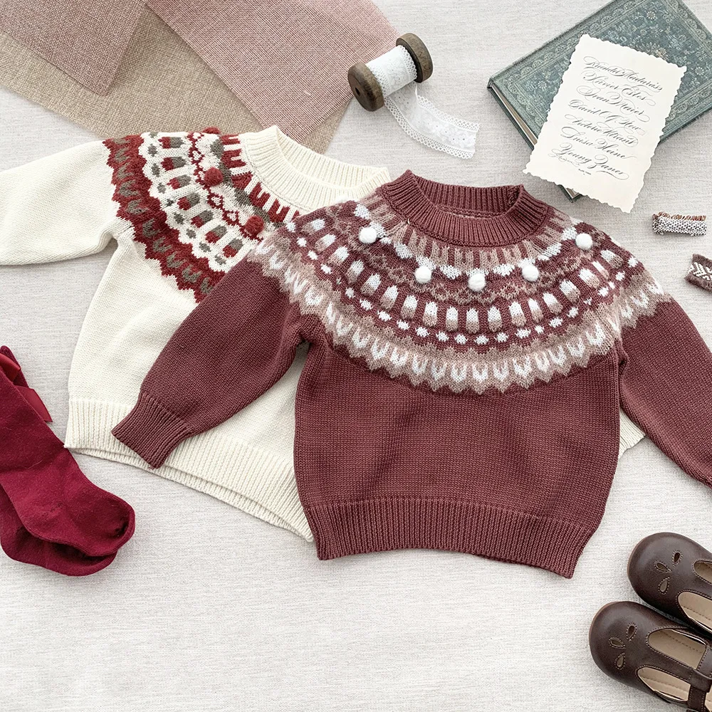 Autumn Winter Baby Christmas sweater jacquard ball pullover sweater Baby new