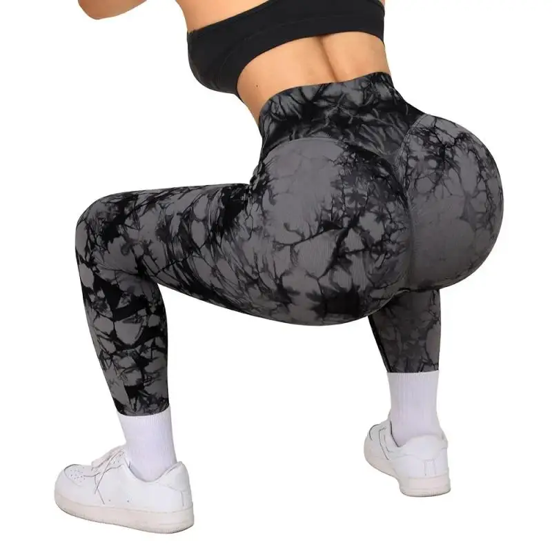 Cross waist tie-dye seamless knitted tight buttock lifting yoga pants women's yoga pants peach buttock fitness leggings