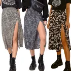 Long Skirt Leopard Print Long Skirt High Waist Split Hip Skirt Mid-length A-line Skirt