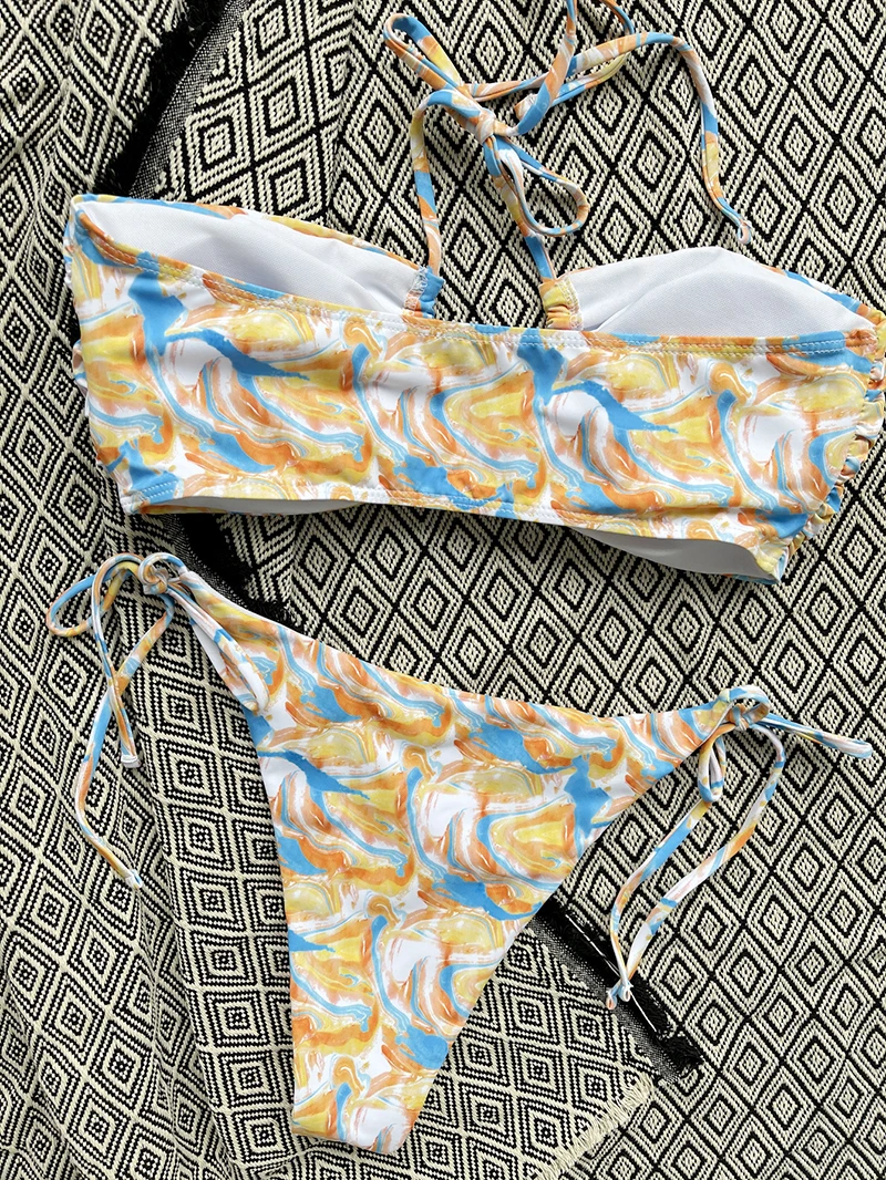 Summer Sea Shore Hot Sale 2022 Trendy Retro Mature Women Sexy Thong Party Wear Swimsuit Good Quality 2 Piece Sets Bikini