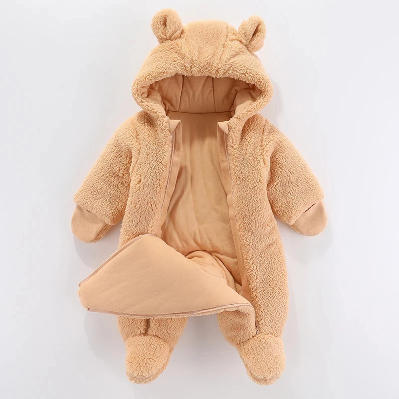 Newborn Baby Winter Jacket Warm Hooded Infant Romper Thicken Soft Cotton Boys Jumpsuit Cartoon Baby Girl Clothes